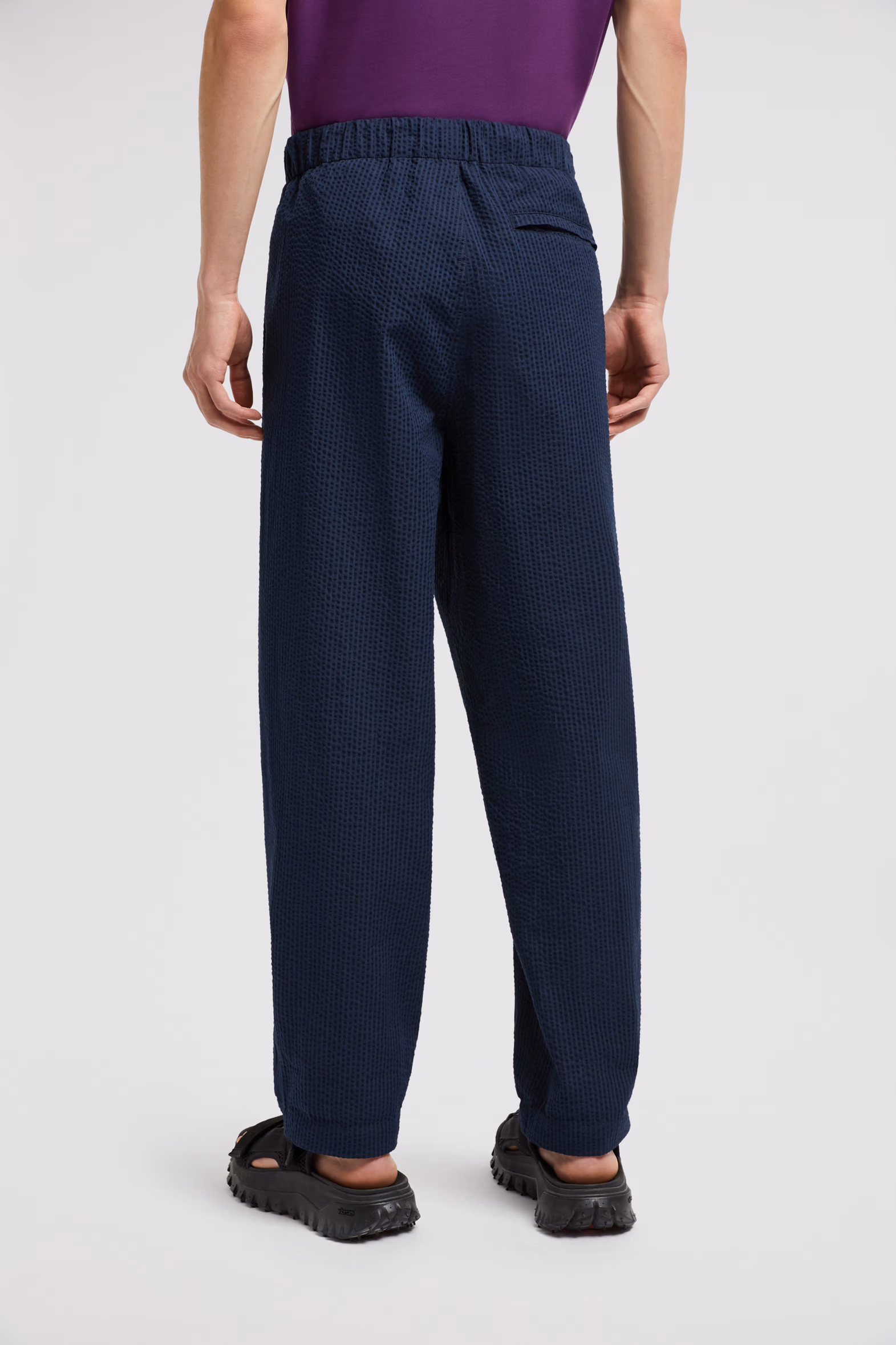 Belted Seersucker Pants Men Dark Blue Moncler 5